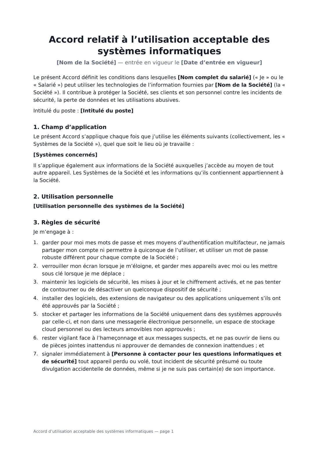 Accord d’utilisation acceptable des systèmes informatiques — page 1 sur 3