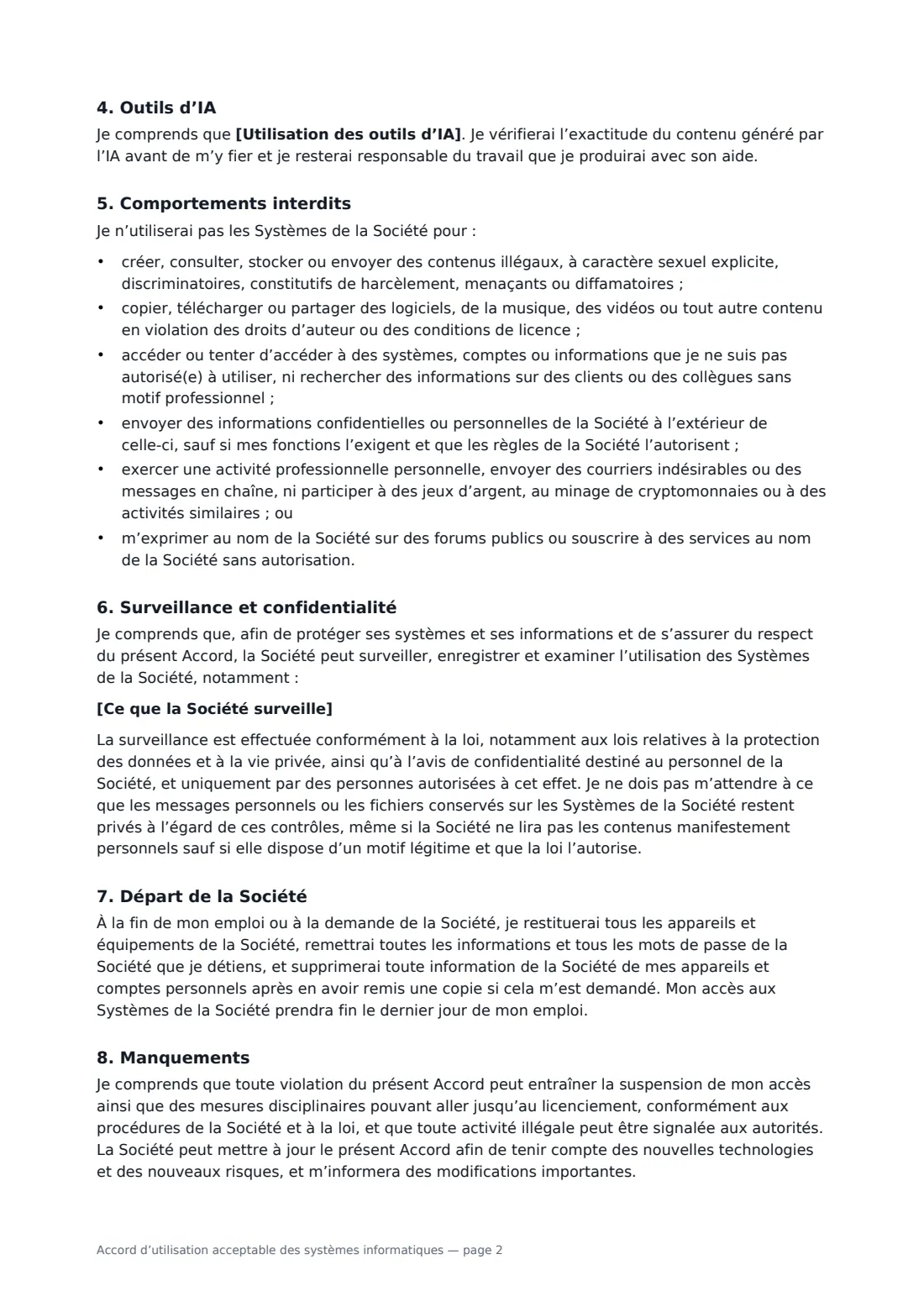 Accord d’utilisation acceptable des systèmes informatiques — page 2 sur 3