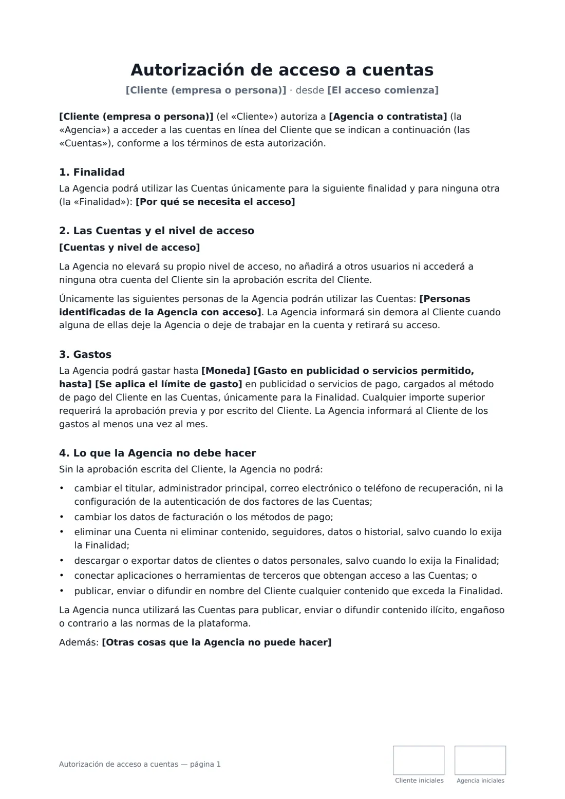 Autorización de acceso a cuentas: página 1 de 3