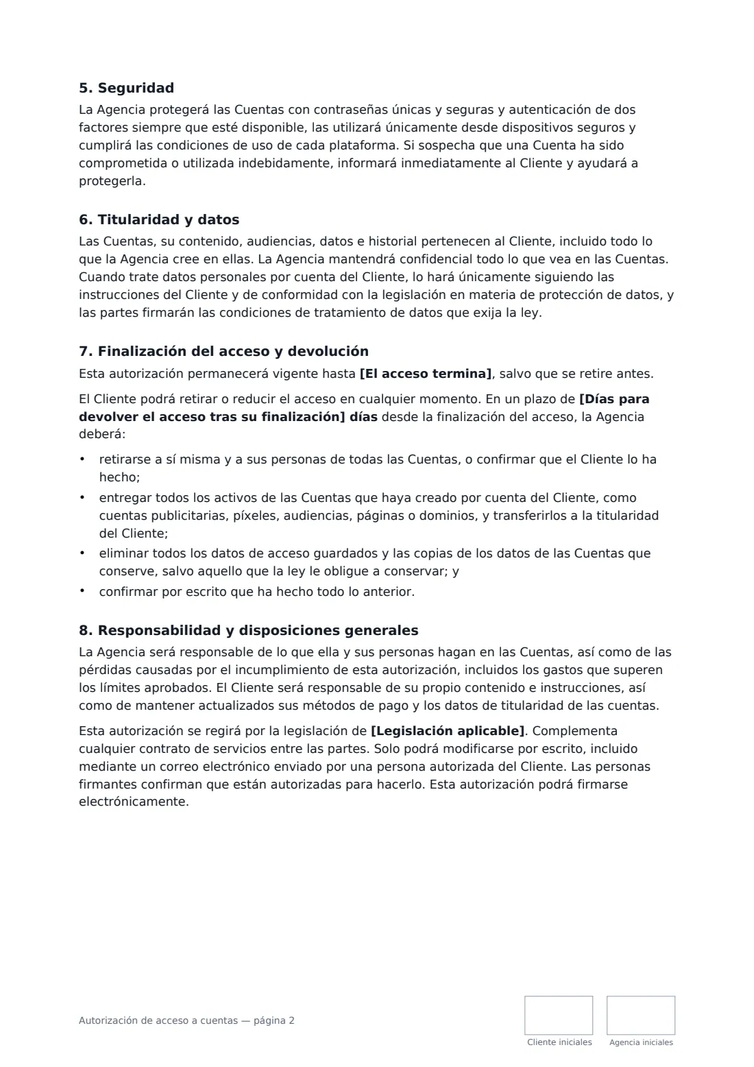Autorización de acceso a cuentas: página 2 de 3