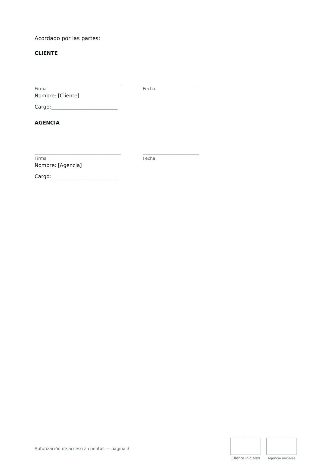 Autorización de acceso a cuentas: página 3 de 3