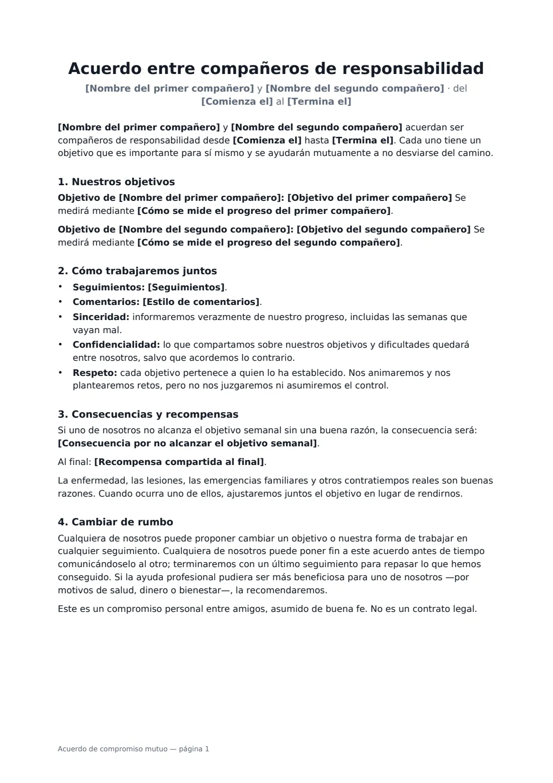 Acuerdo de compromiso mutuo: página 1 de 2