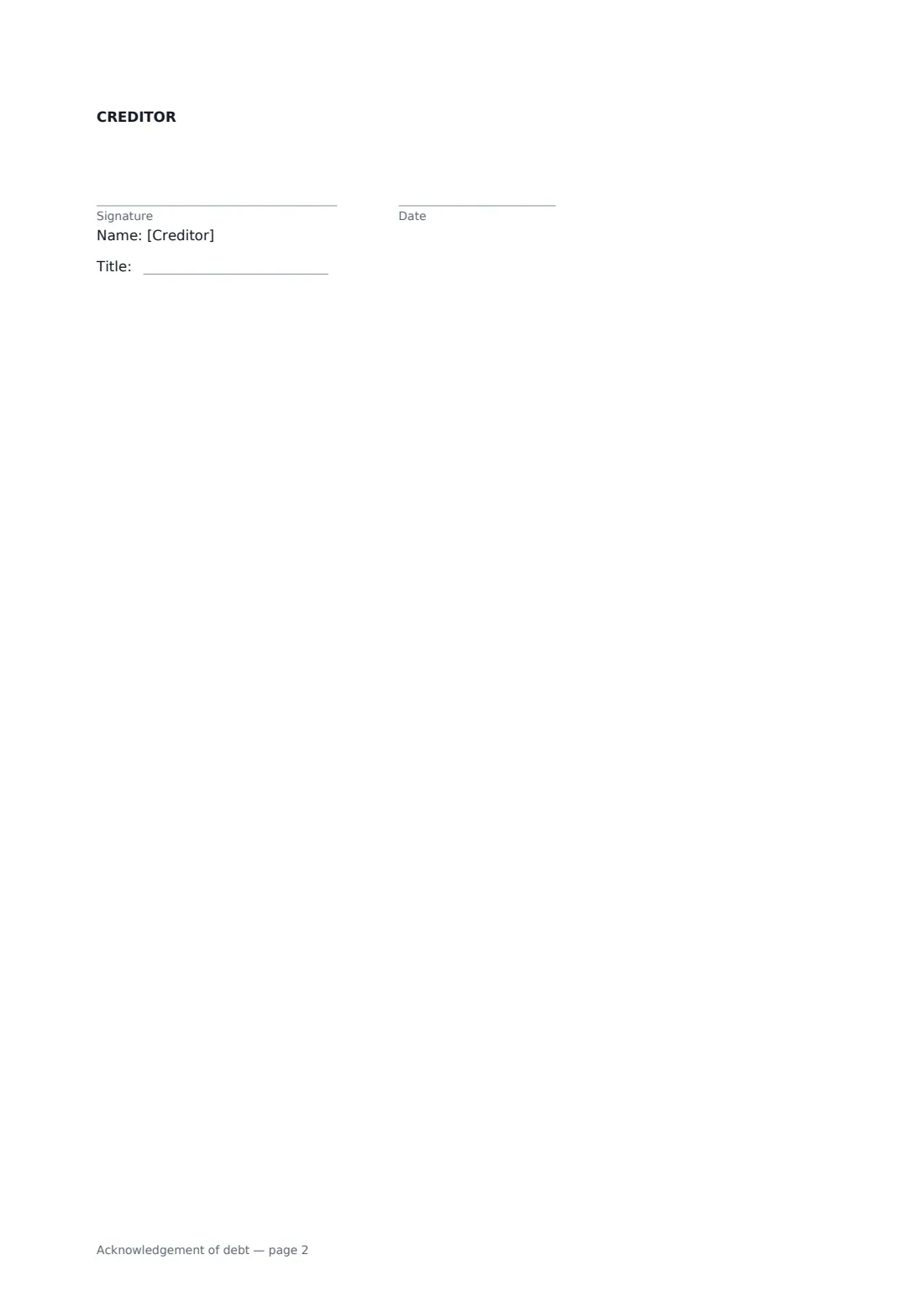 Acknowledgement of debt — page 2 of 2