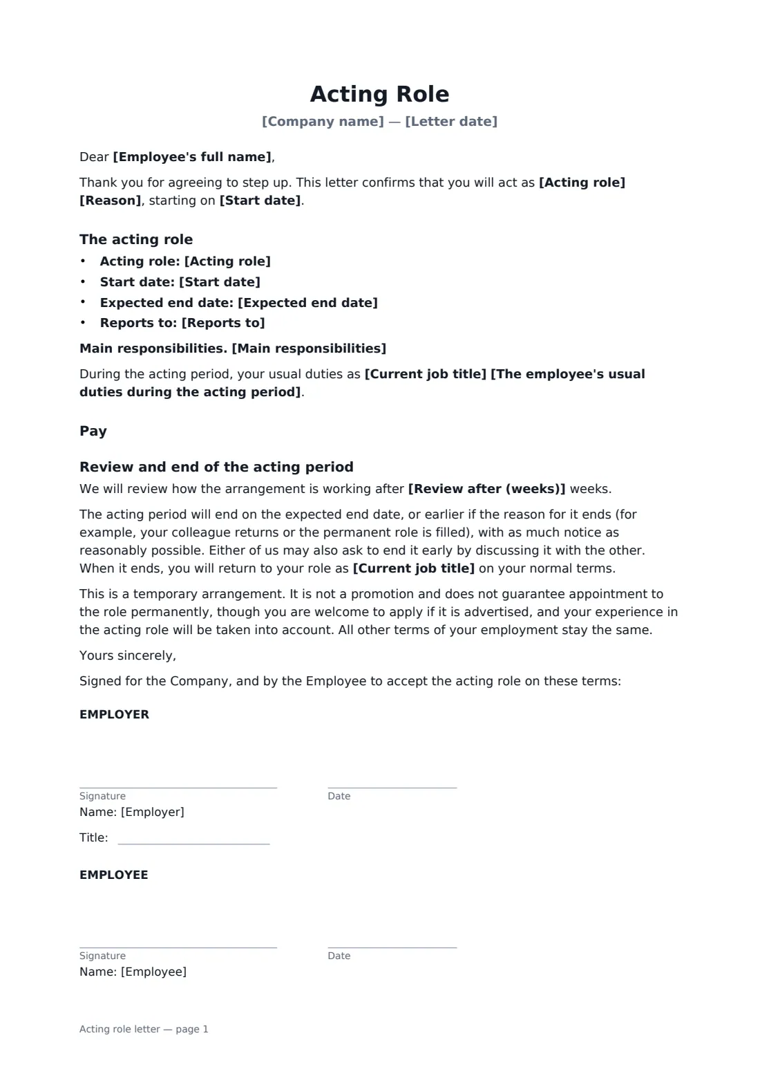 Acting role letter — page 1 of 1
