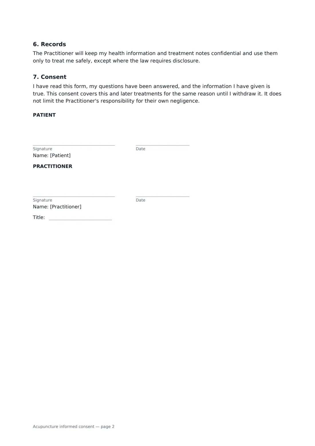 Acupuncture informed consent — page 2 of 2