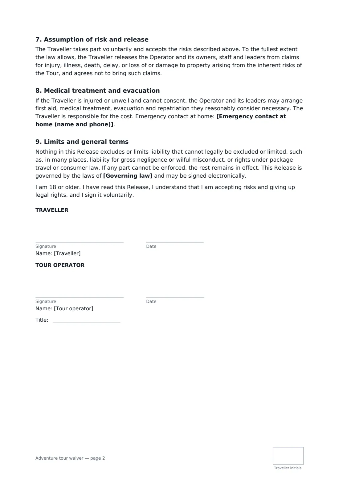 Adventure tour waiver — page 2 of 2