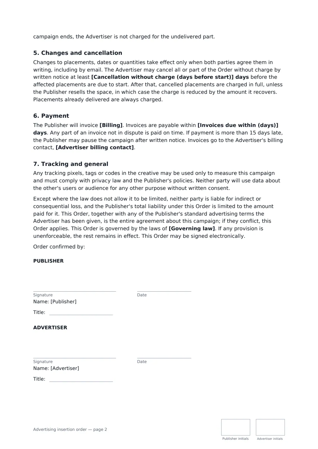 Advertising insertion order — page 2 of 2