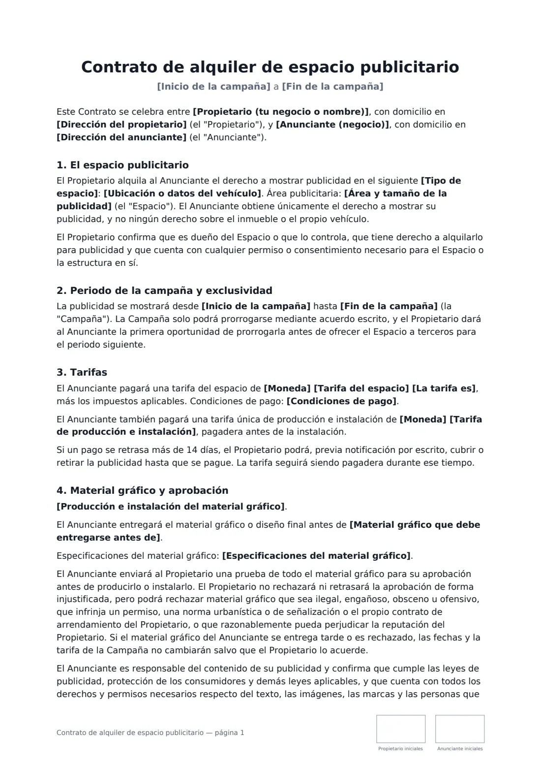 Contrato de alquiler de espacio publicitario: página 1 de 3