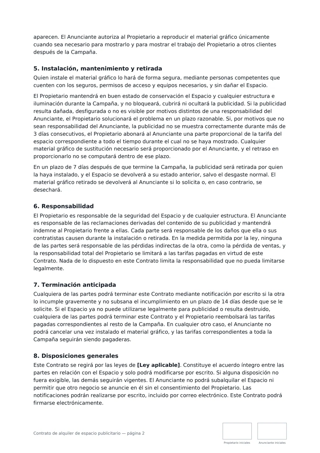 Contrato de alquiler de espacio publicitario: página 2 de 3