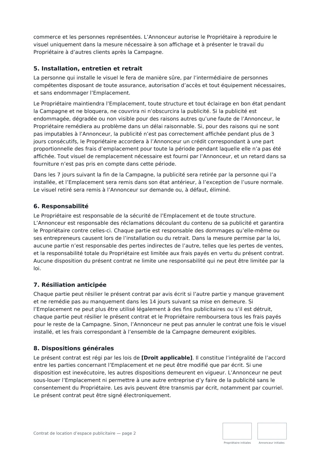Contrat de location d’espace publicitaire — page 2 sur 3