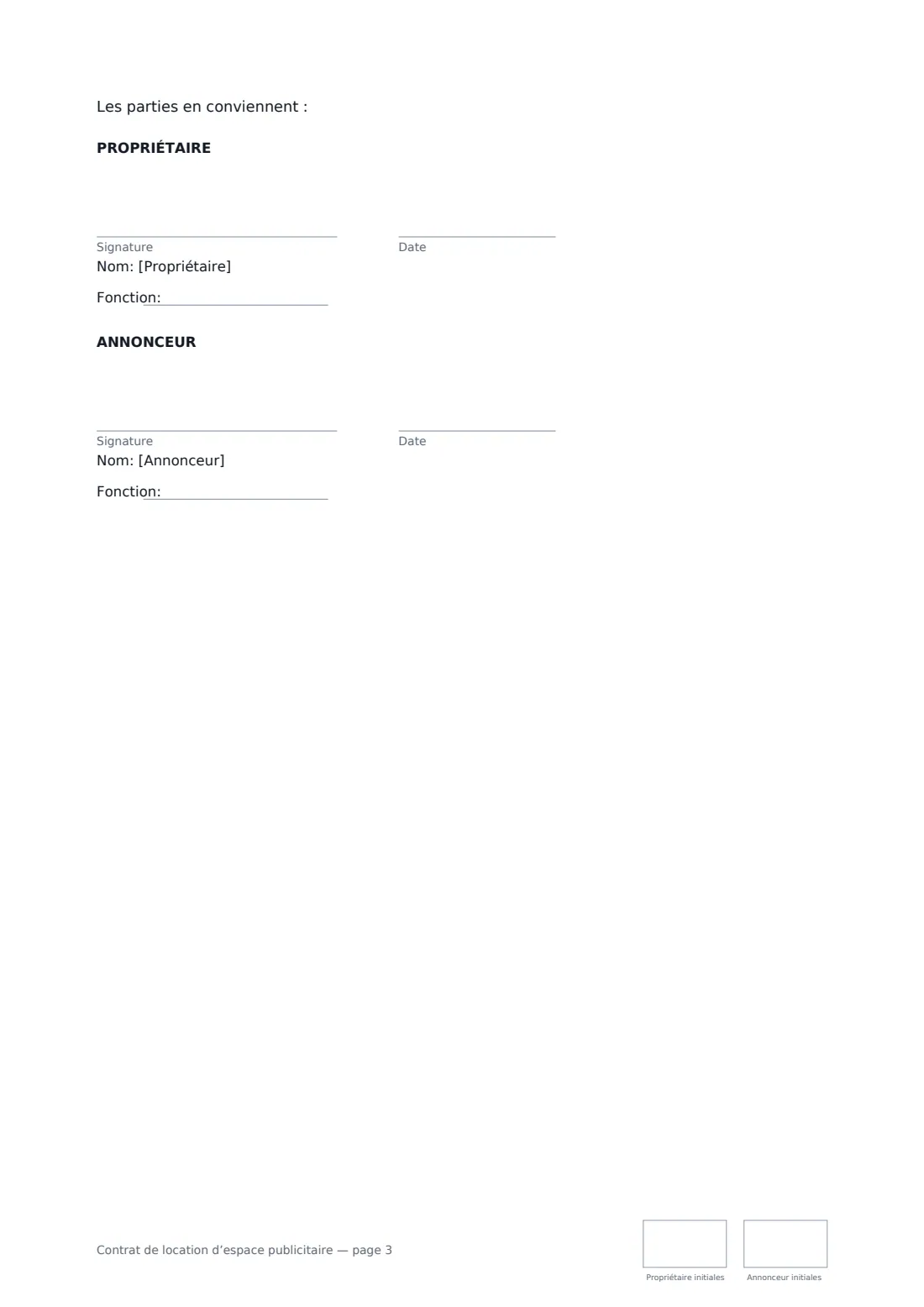 Contrat de location d’espace publicitaire — page 3 sur 3