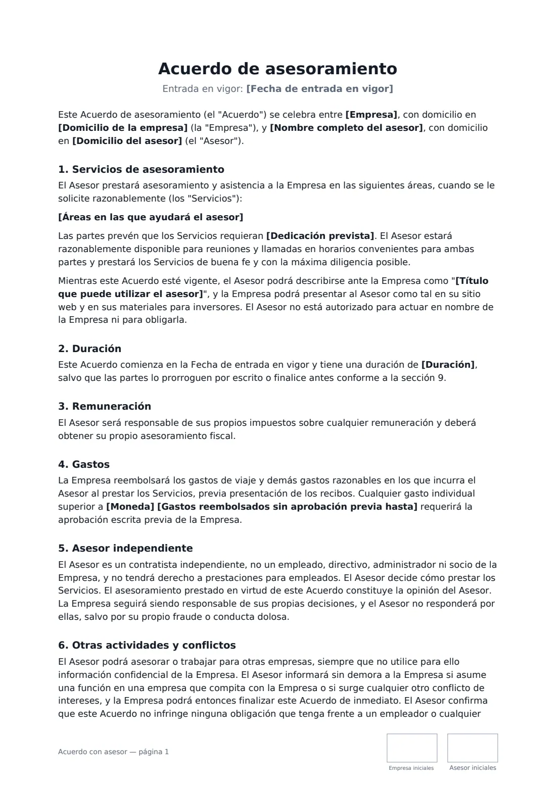 Acuerdo con asesor: página 1 de 3