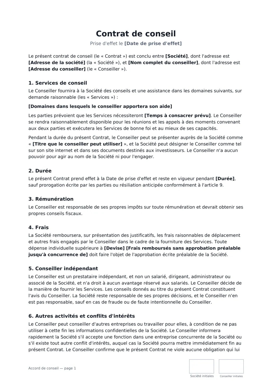 Accord de conseil — page 1 sur 3