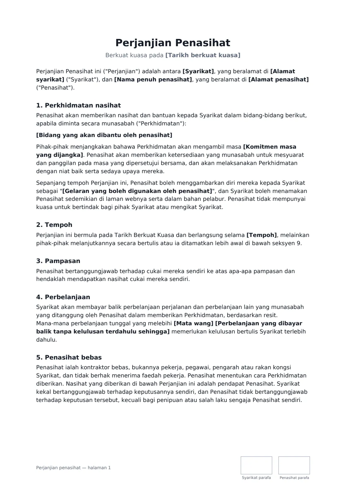 Perjanjian penasihat — halaman 1 daripada 3