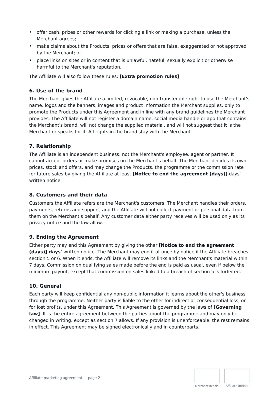 Affiliate marketing agreement — page 2 of 3