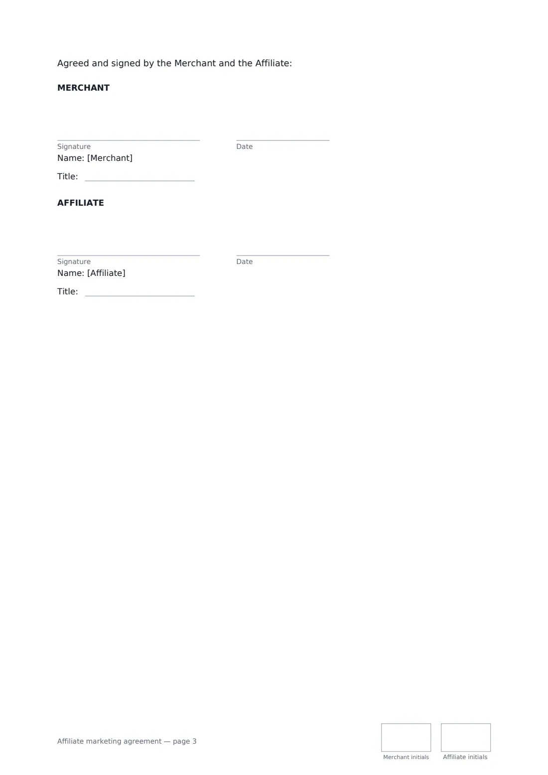 Affiliate marketing agreement — page 3 of 3