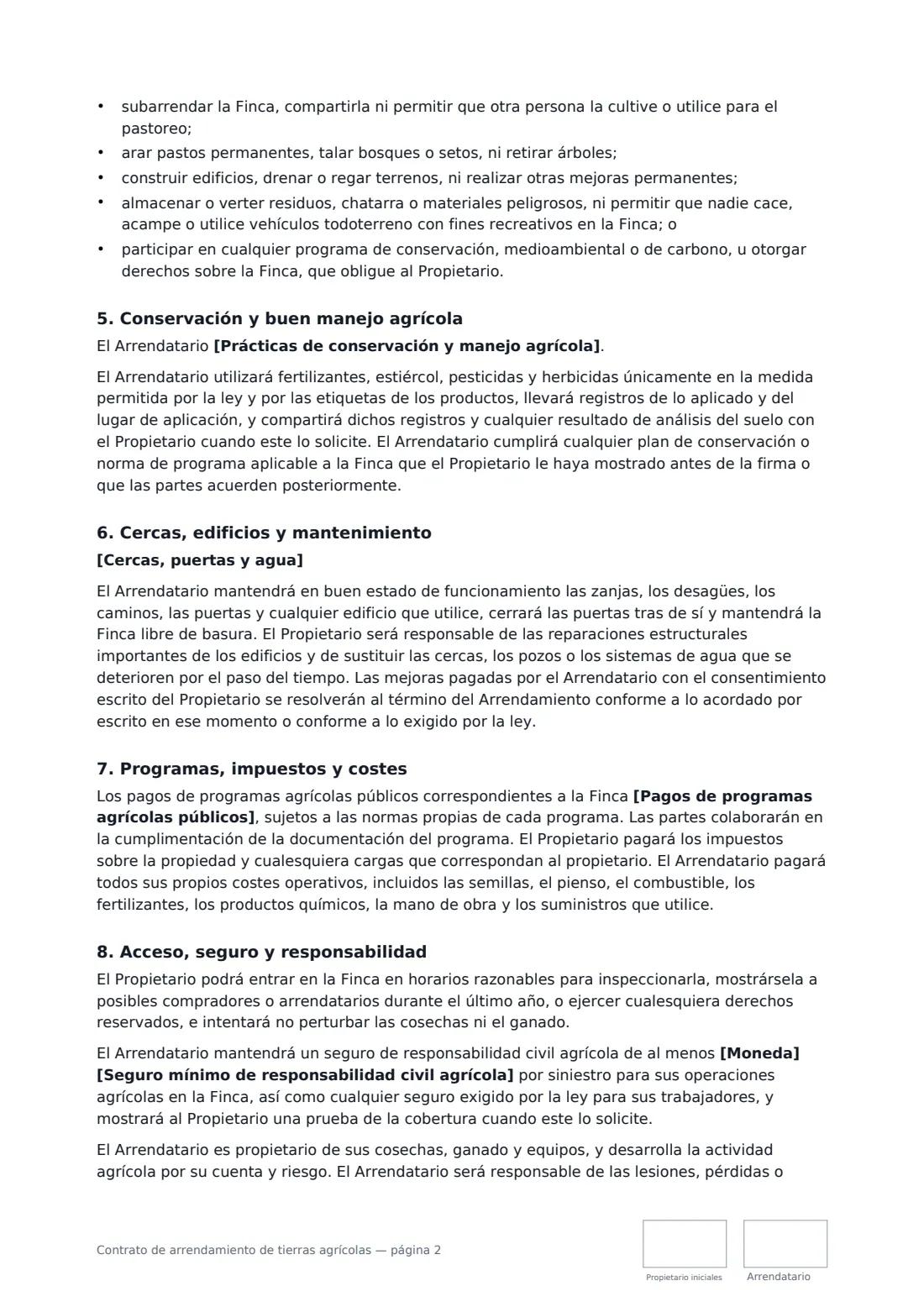 Contrato de arrendamiento de tierras agrícolas: página 2 de 3