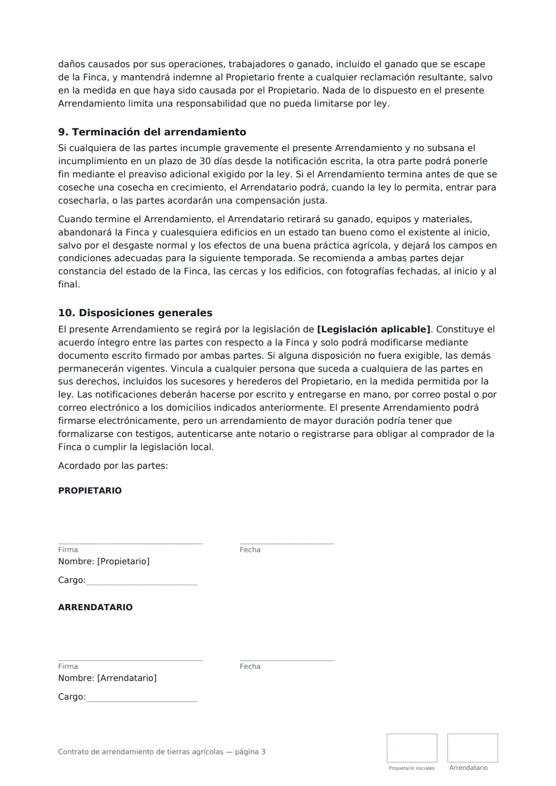 Contrato de arrendamiento de tierras agrícolas: página 3 de 3