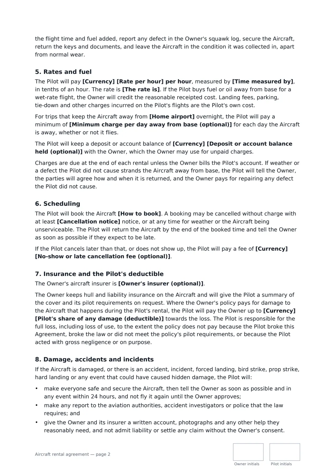 Aircraft rental agreement — page 2 of 3
