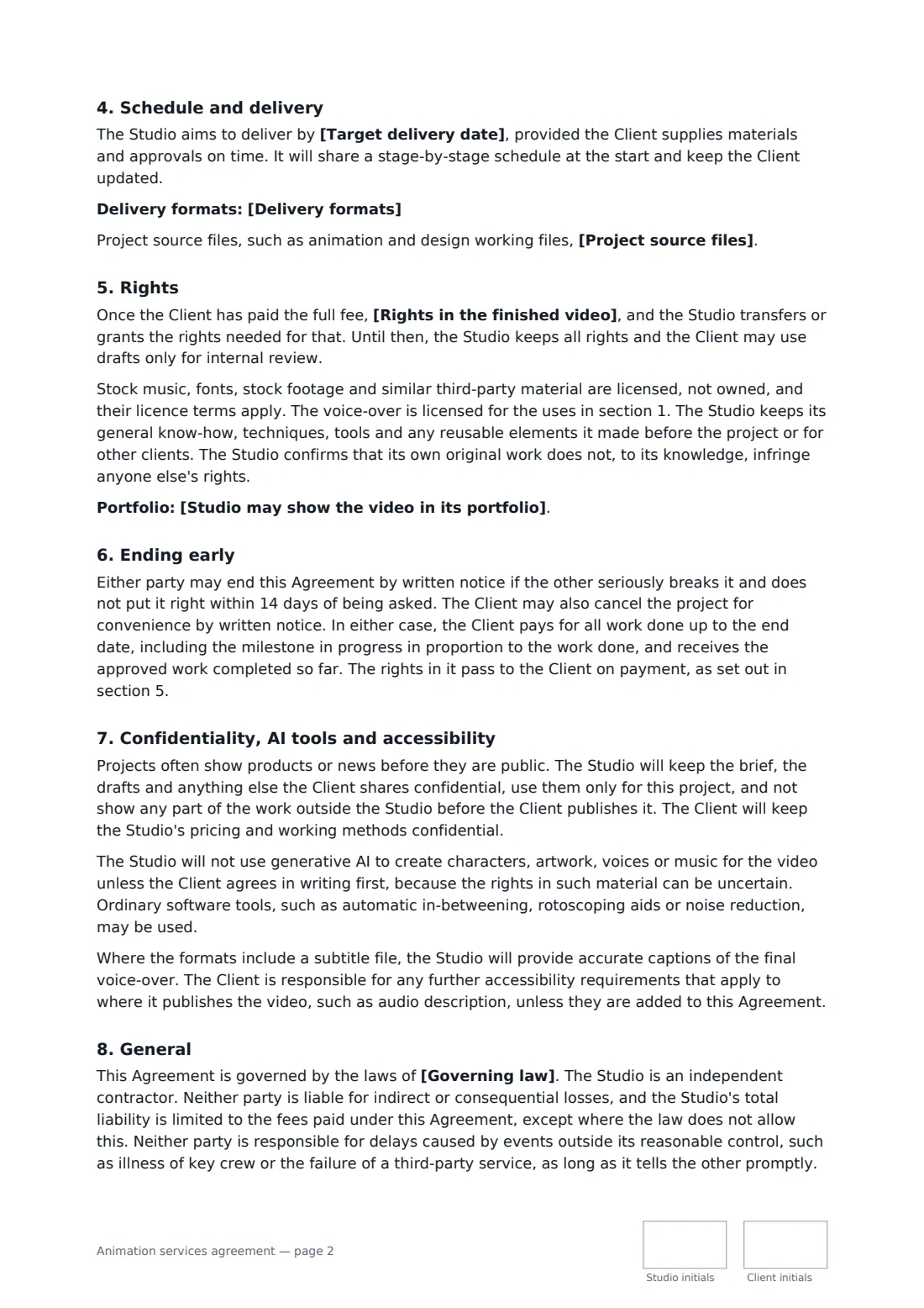 Animation services agreement — page 2 of 3