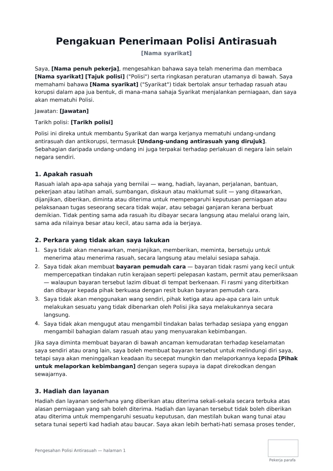 Pengesahan Polisi Antirasuah — halaman 1 daripada 3