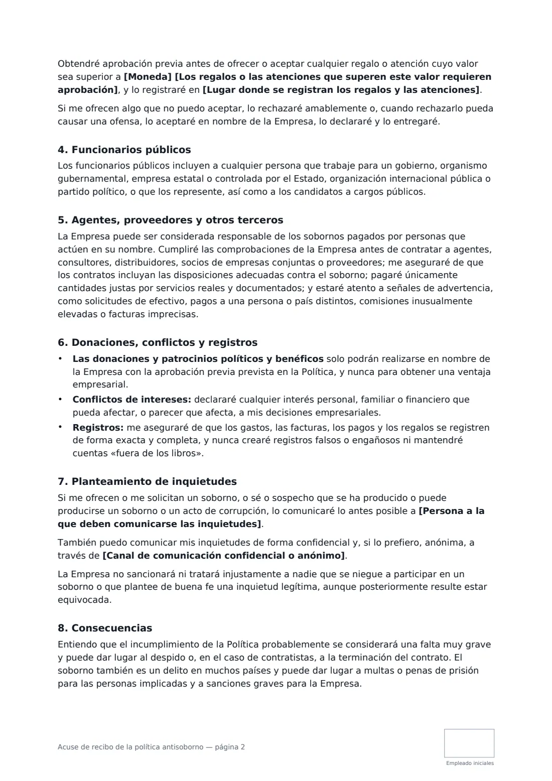 Acuse de recibo de la política antisoborno: página 2 de 3