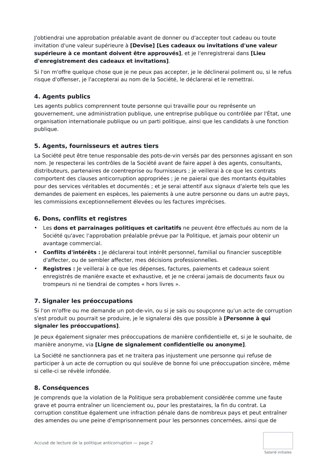 Accusé de lecture de la politique anticorruption — page 2 sur 3