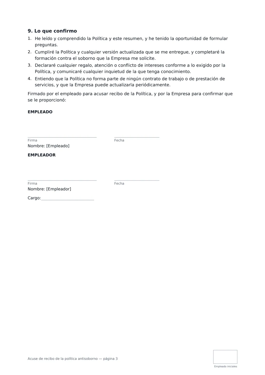 Acuse de recibo de la política antisoborno: página 3 de 3
