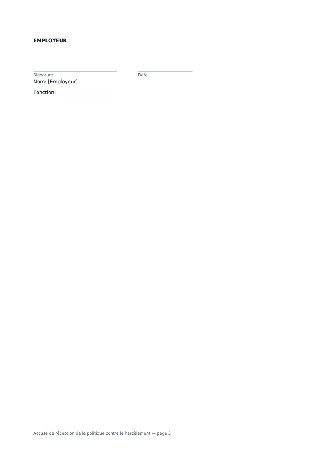 Accusé de réception de la politique contre le harcèlement — page 3 sur 3