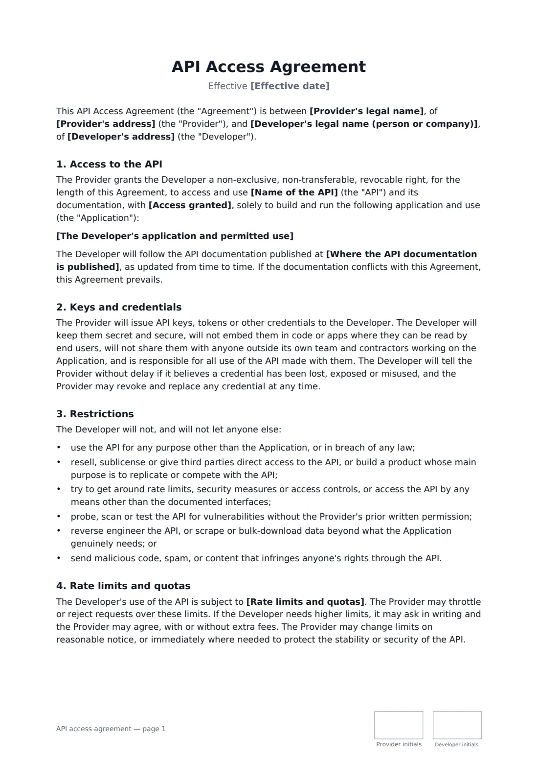API access agreement — page 1 of 3