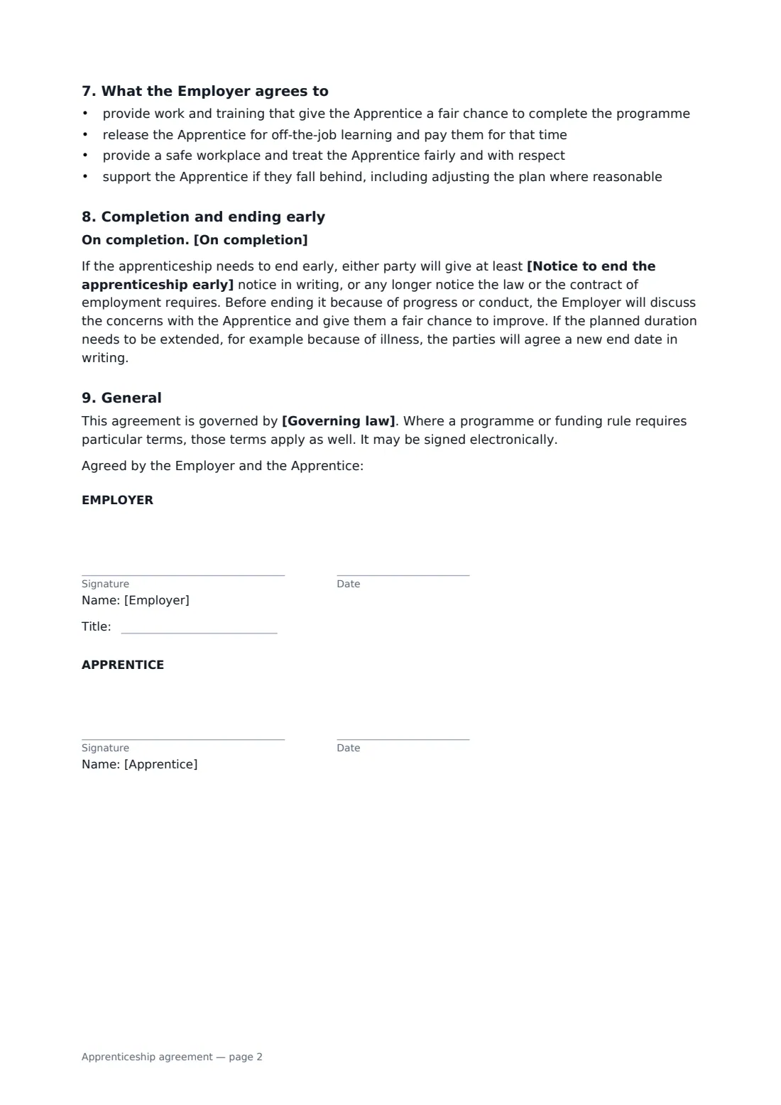 Apprenticeship agreement — page 2 of 2