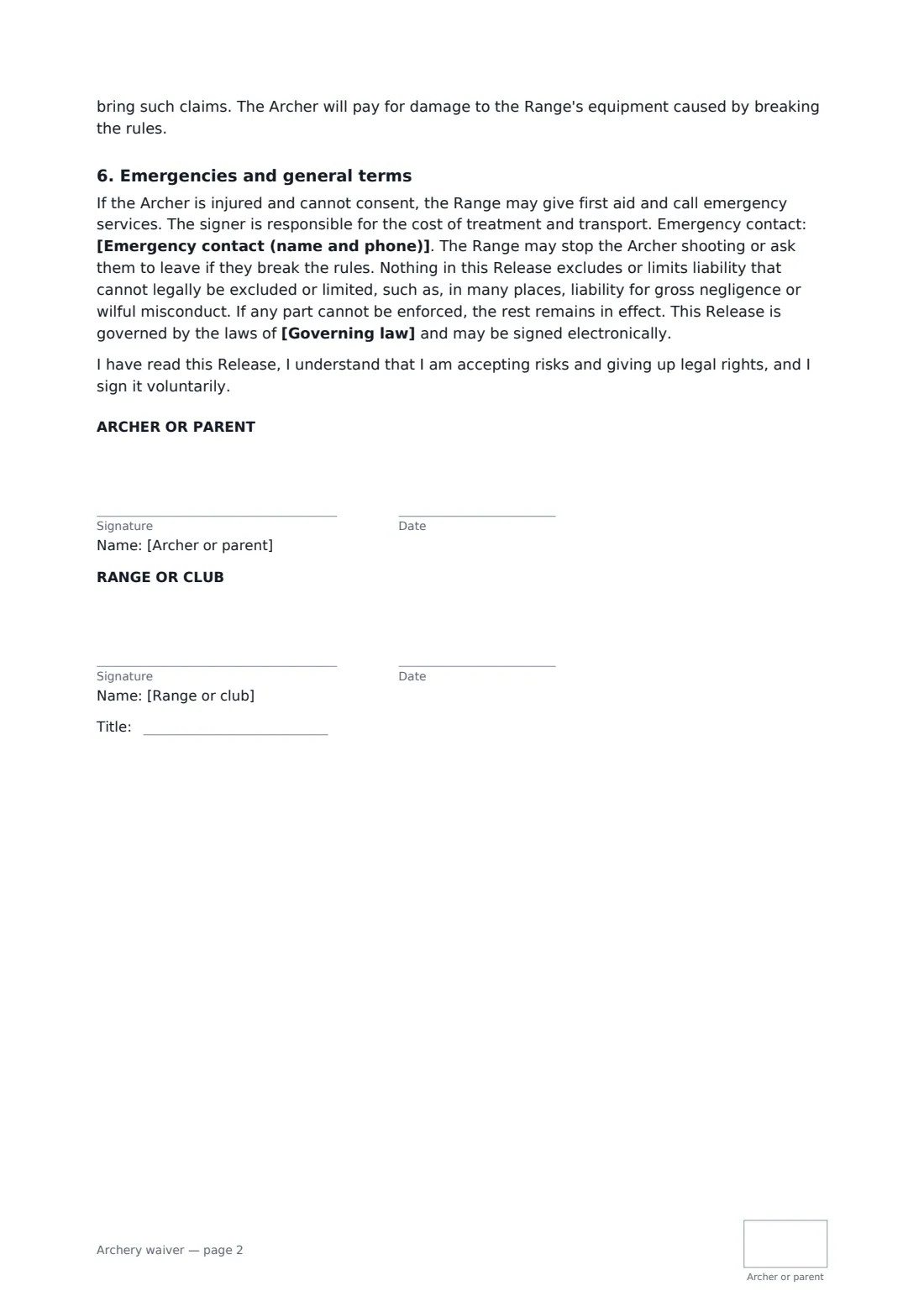 Archery waiver — page 2 of 2