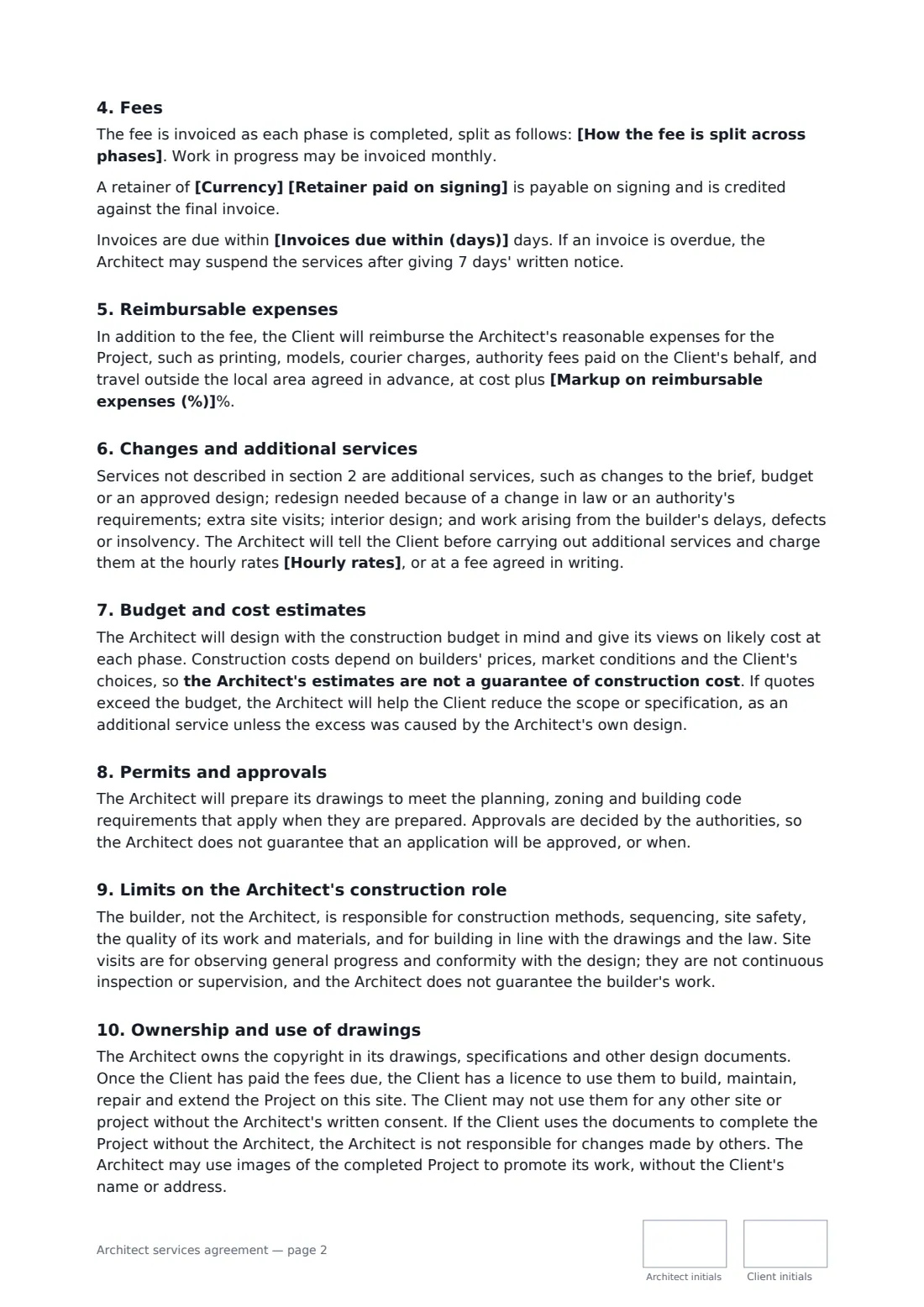 Architect services agreement — page 2 of 3