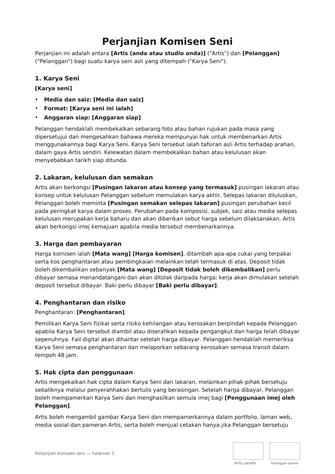 Perjanjian komisen seni — halaman 1 daripada 2