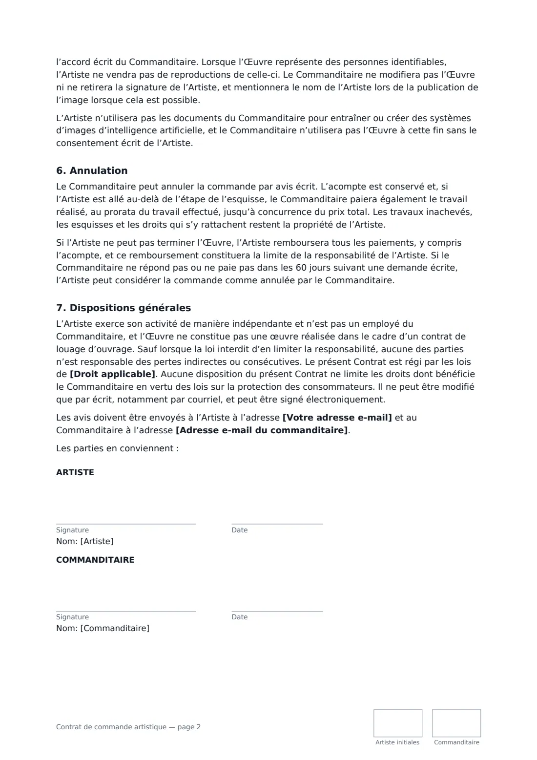 Contrat de commande artistique — page 2 sur 2