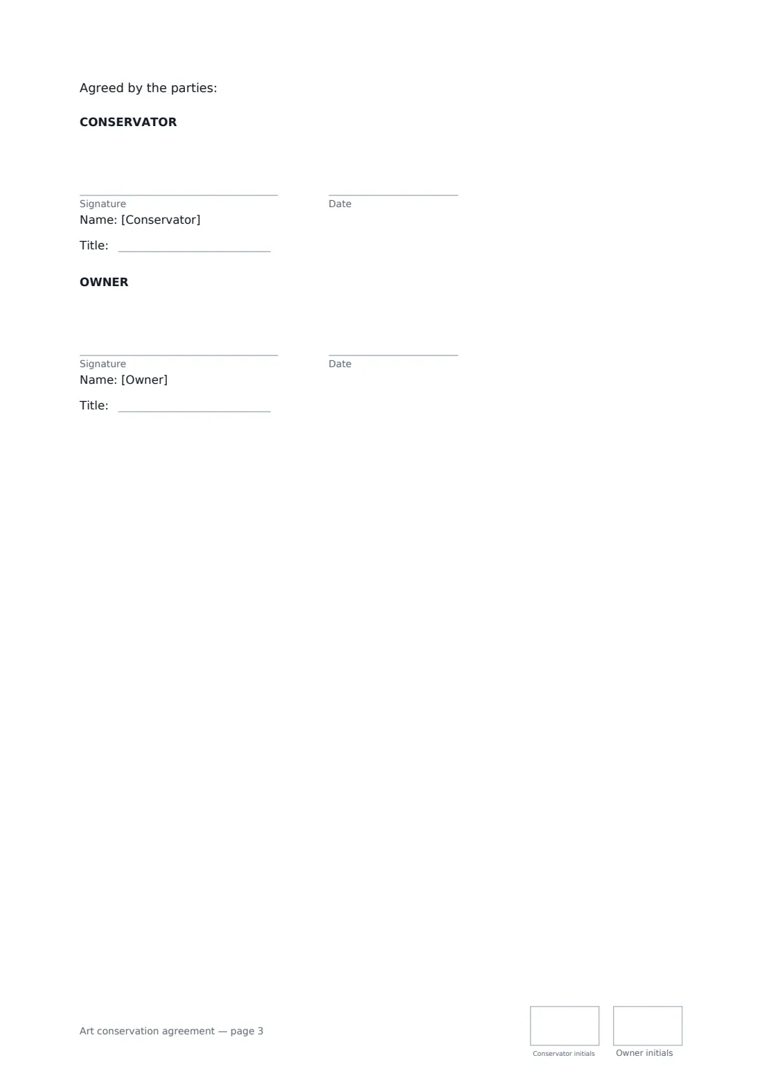 Art conservation agreement — page 3 of 3