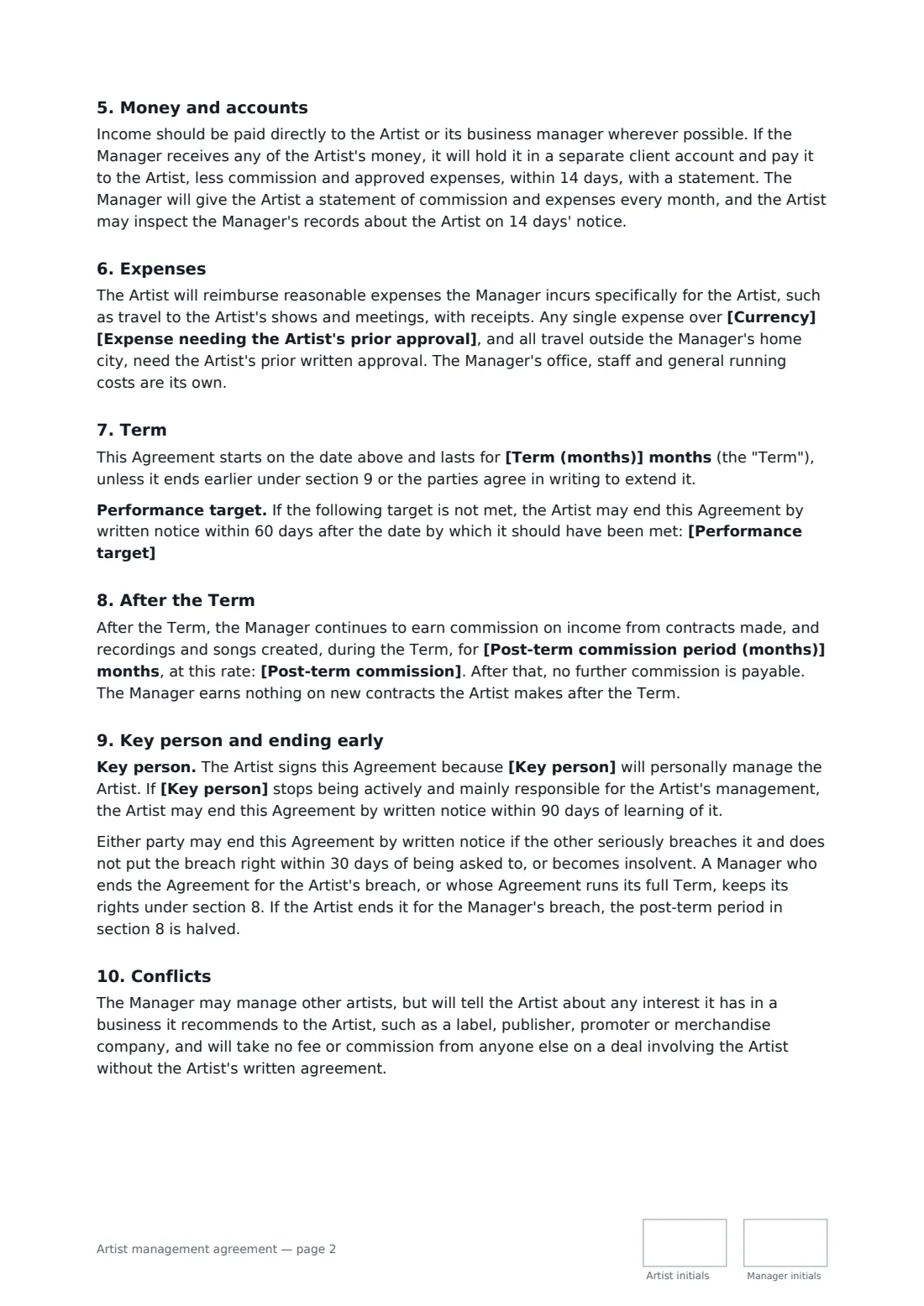 Artist management agreement — page 2 of 3
