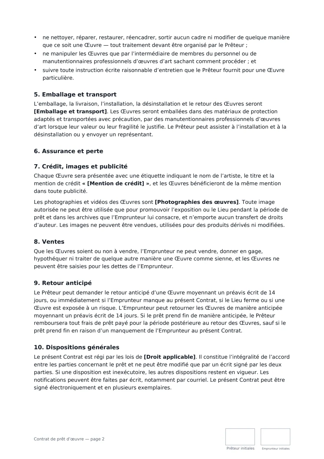 Contrat de prêt d’œuvre — page 2 sur 3