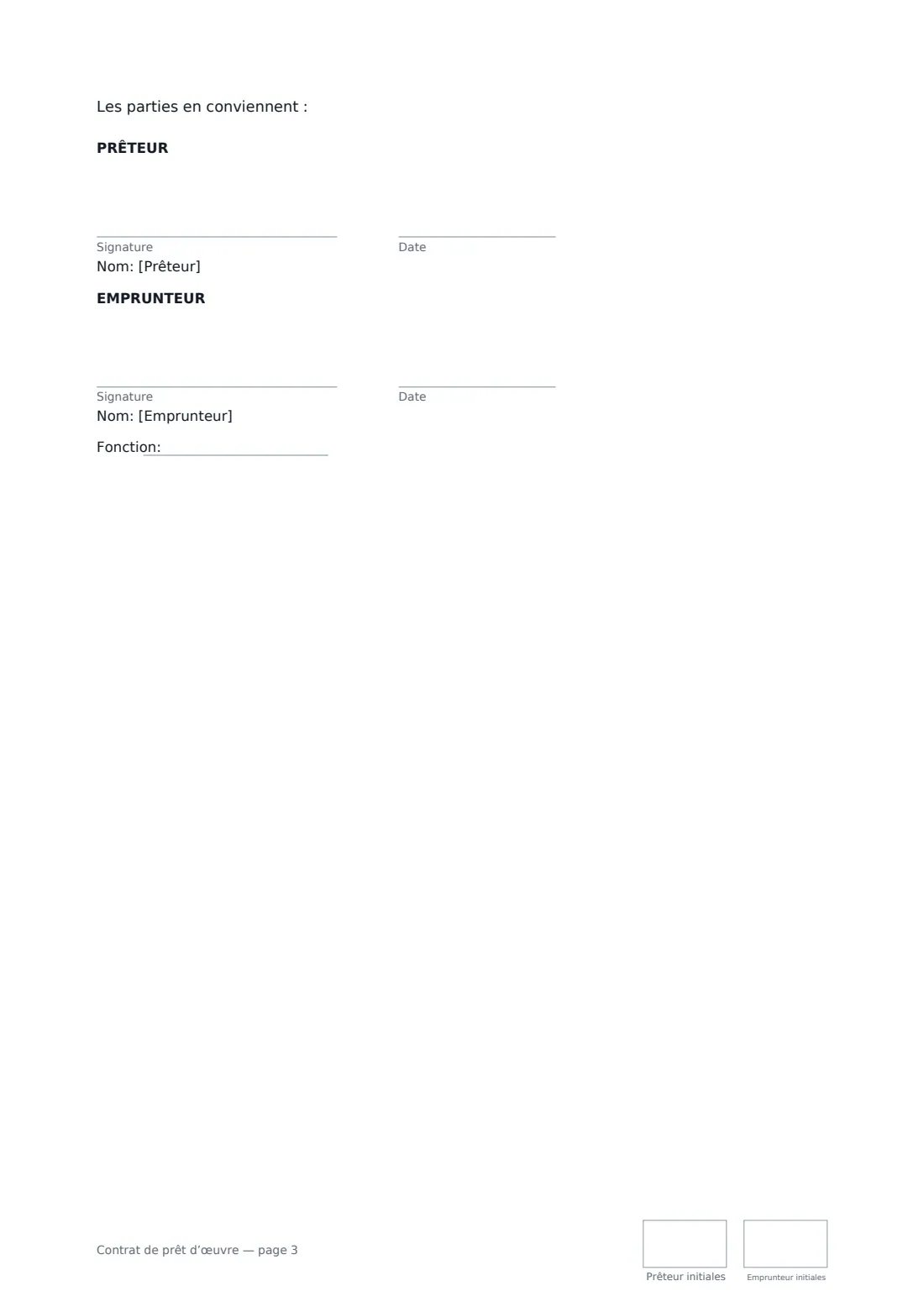 Contrat de prêt d’œuvre — page 3 sur 3