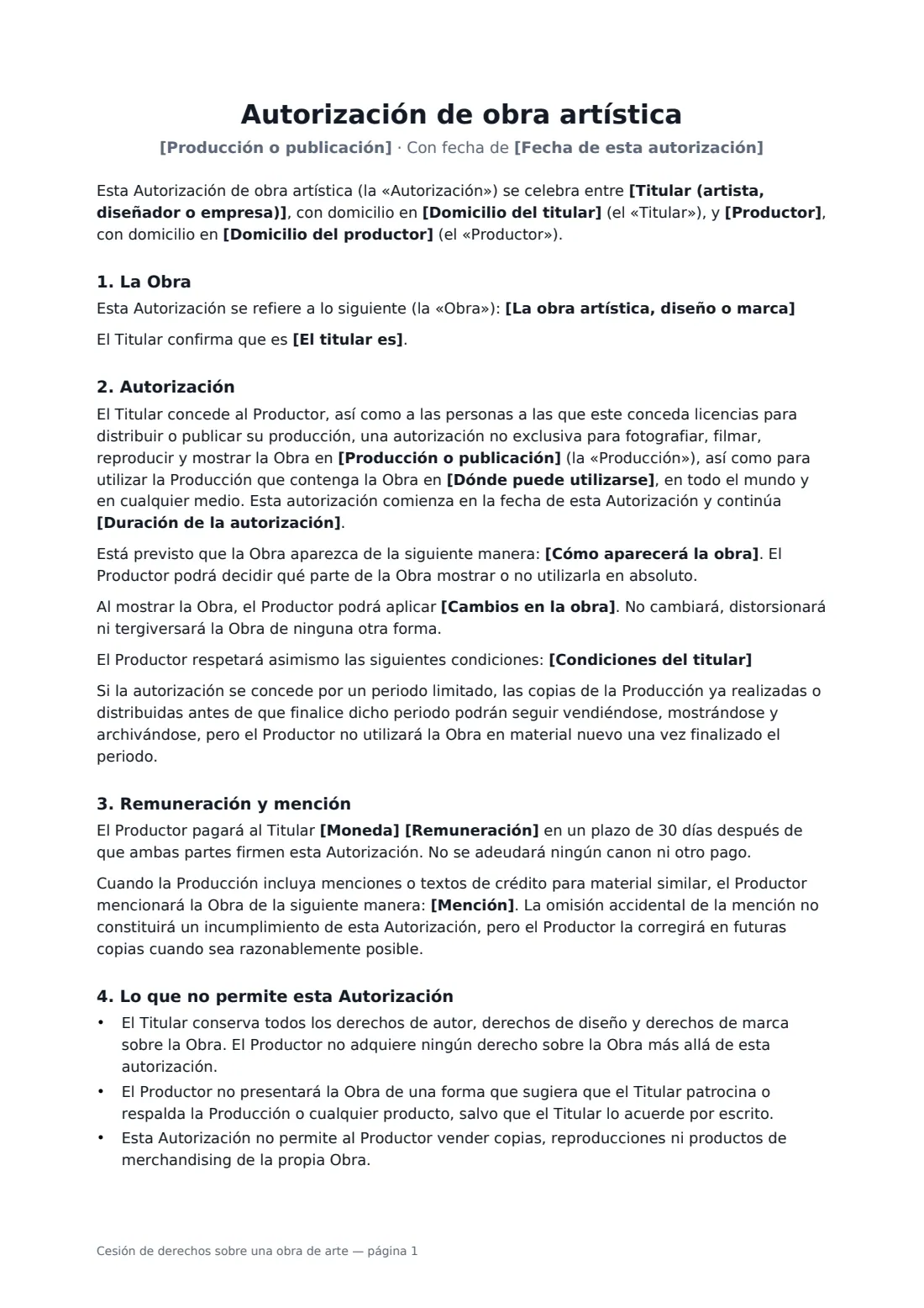 Cesión de derechos sobre una obra de arte: página 1 de 2