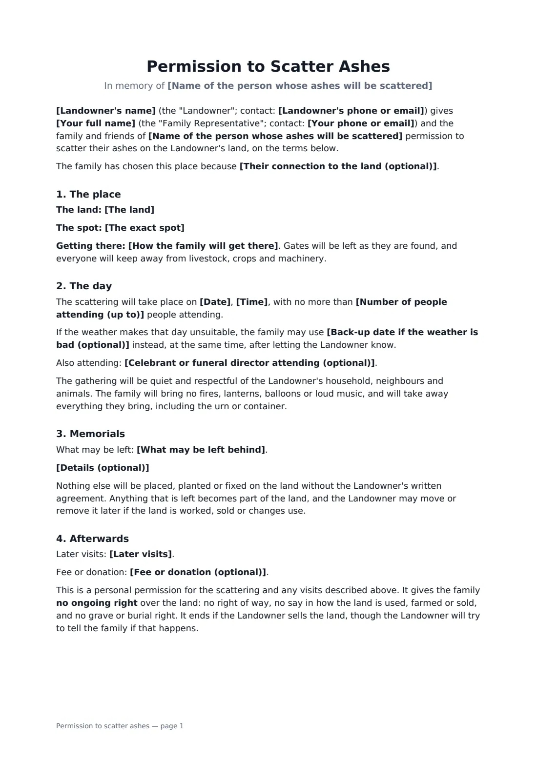 Permission to scatter ashes — page 1 of 2