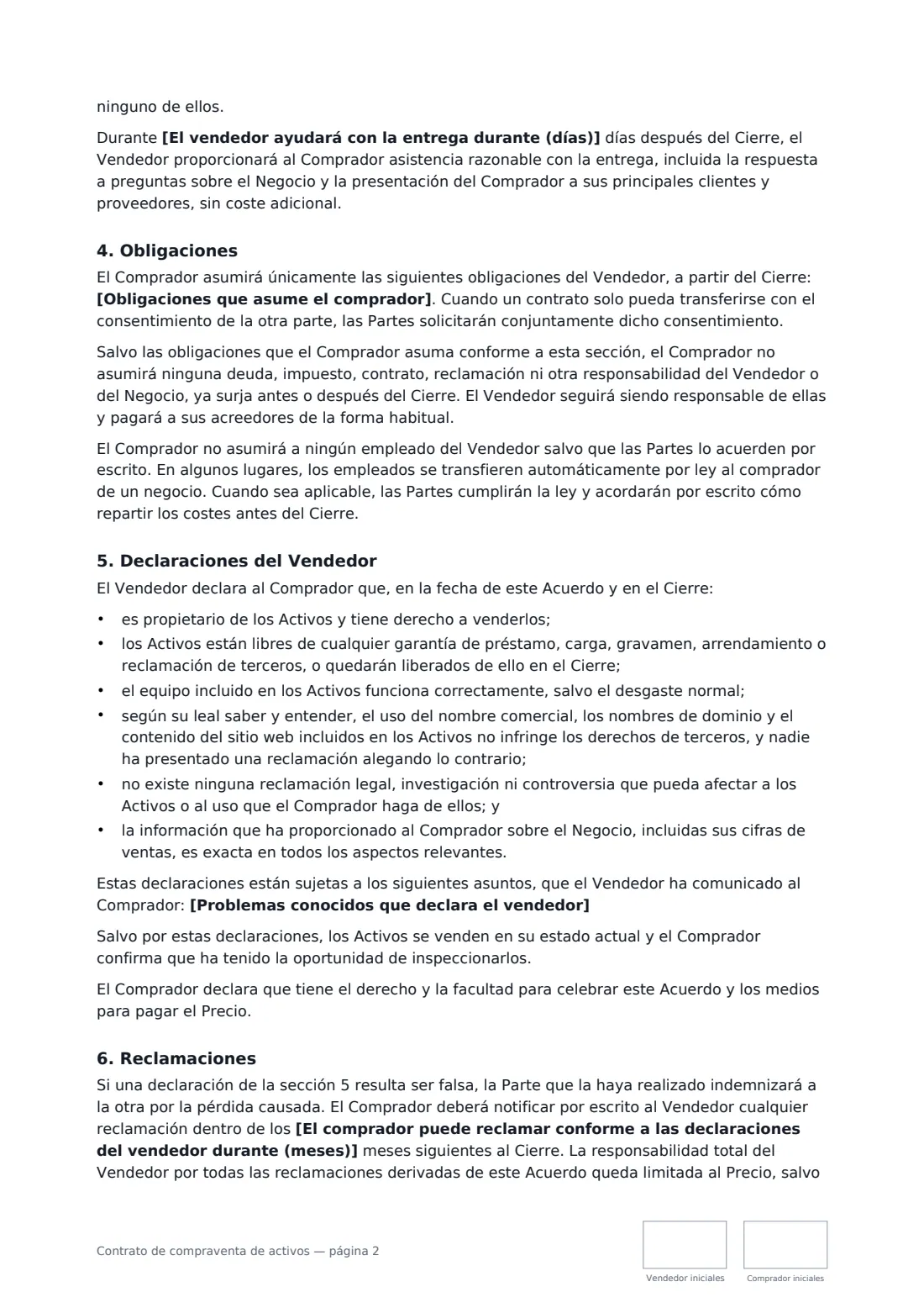 Contrato de compraventa de activos: página 2 de 3