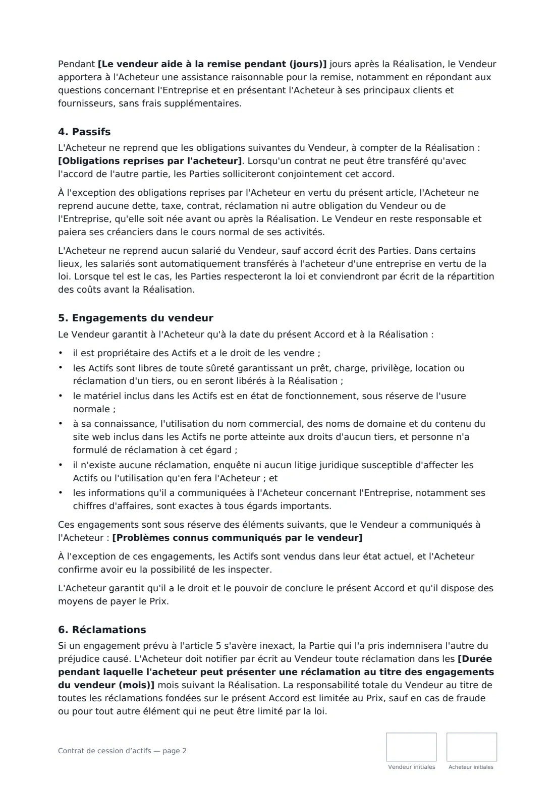 Contrat de cession d’actifs — page 2 sur 3