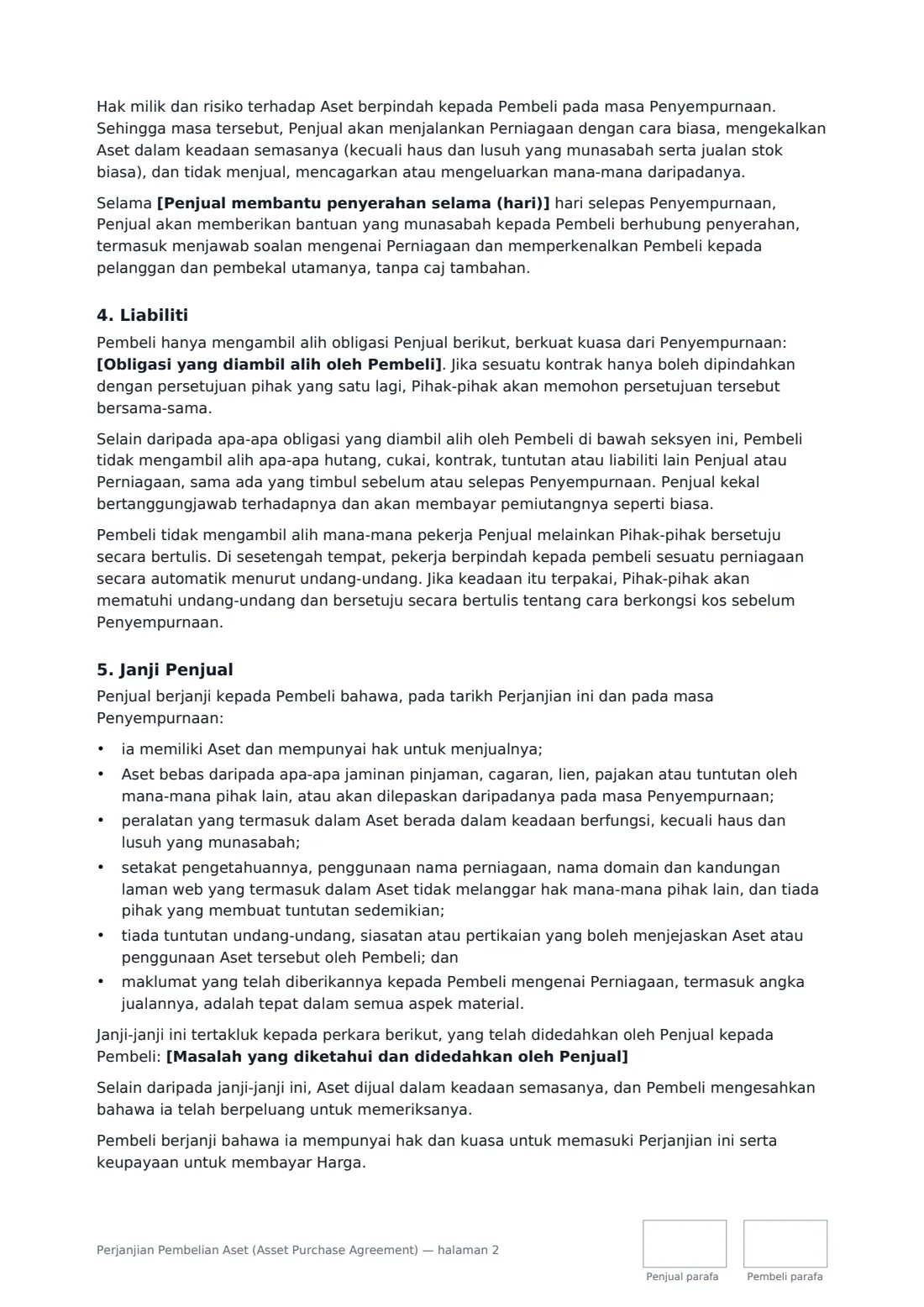 Perjanjian Pembelian Aset (Asset Purchase Agreement) — halaman 2 daripada 4