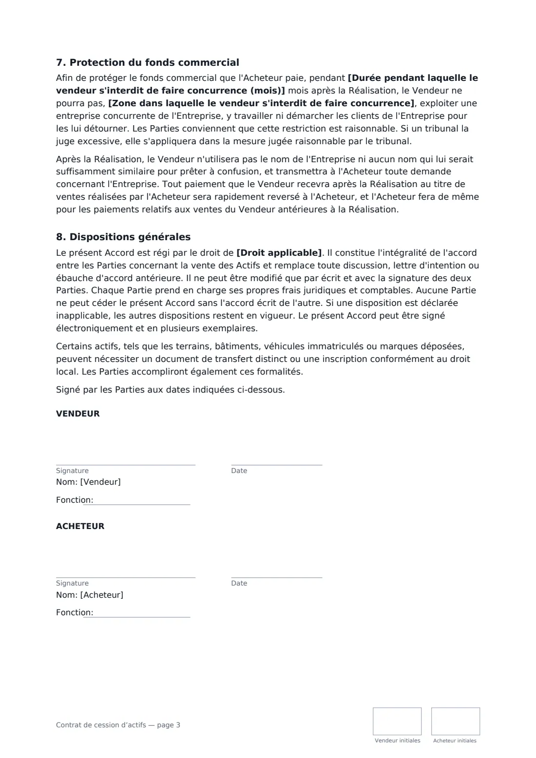 Contrat de cession d’actifs — page 3 sur 3