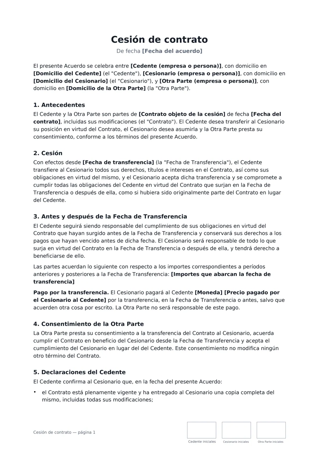 Cesión de contrato: página 1 de 3