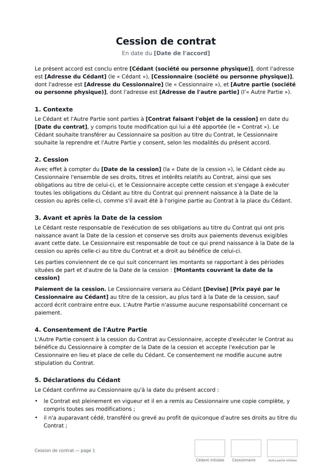 Cession de contrat — page 1 sur 3