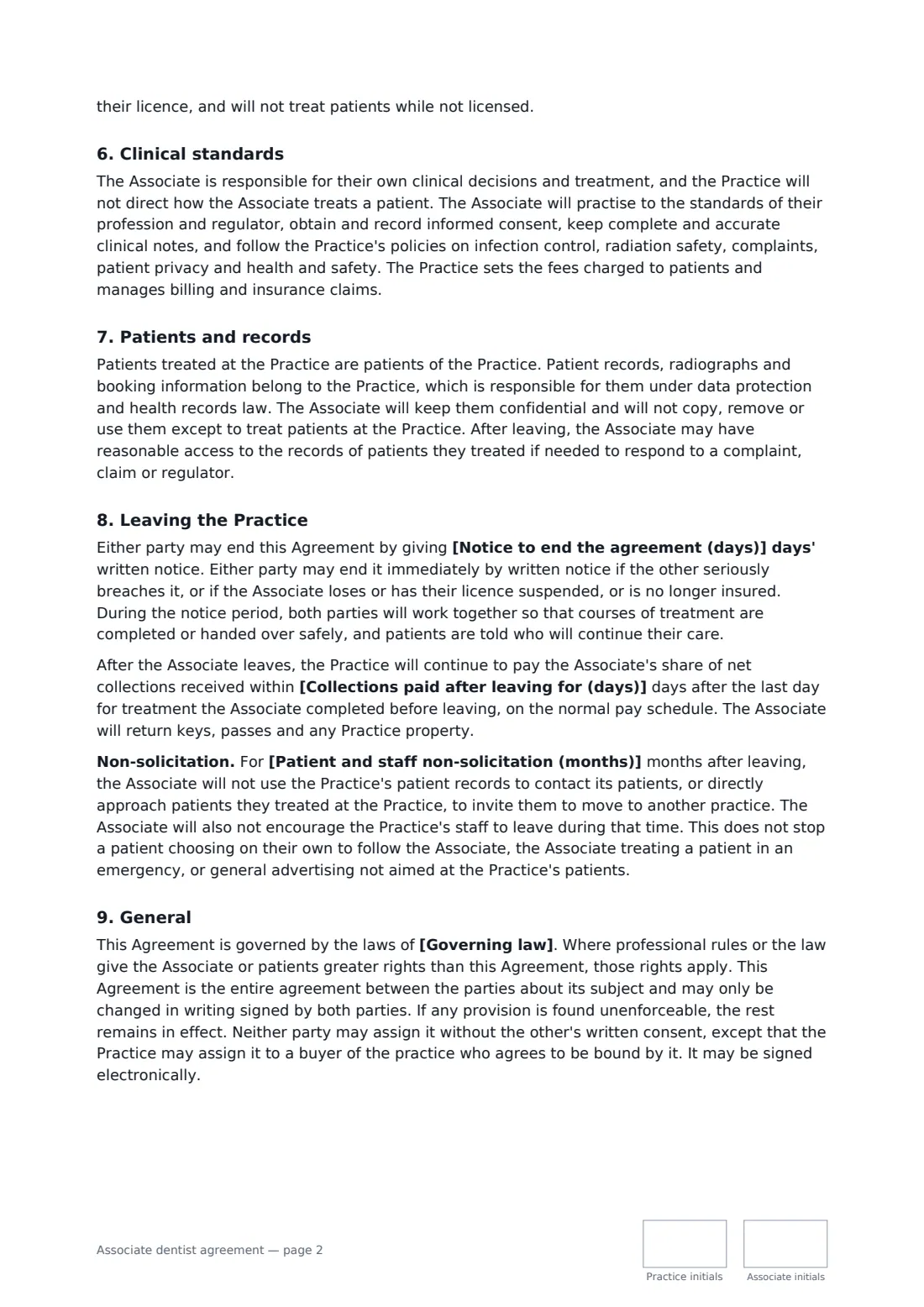 Associate dentist agreement — page 2 of 3