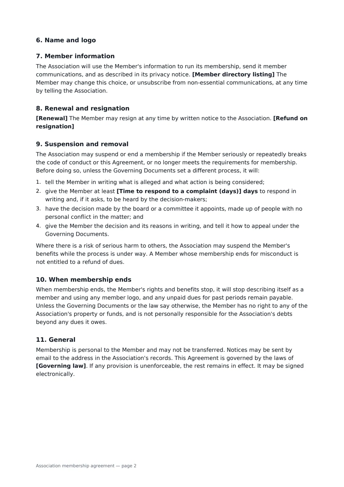Association membership agreement — page 2 of 3