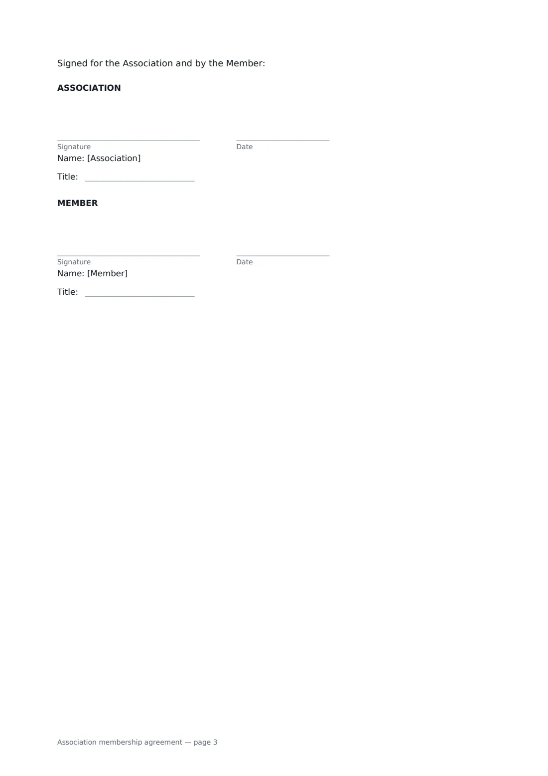 Association membership agreement — page 3 of 3